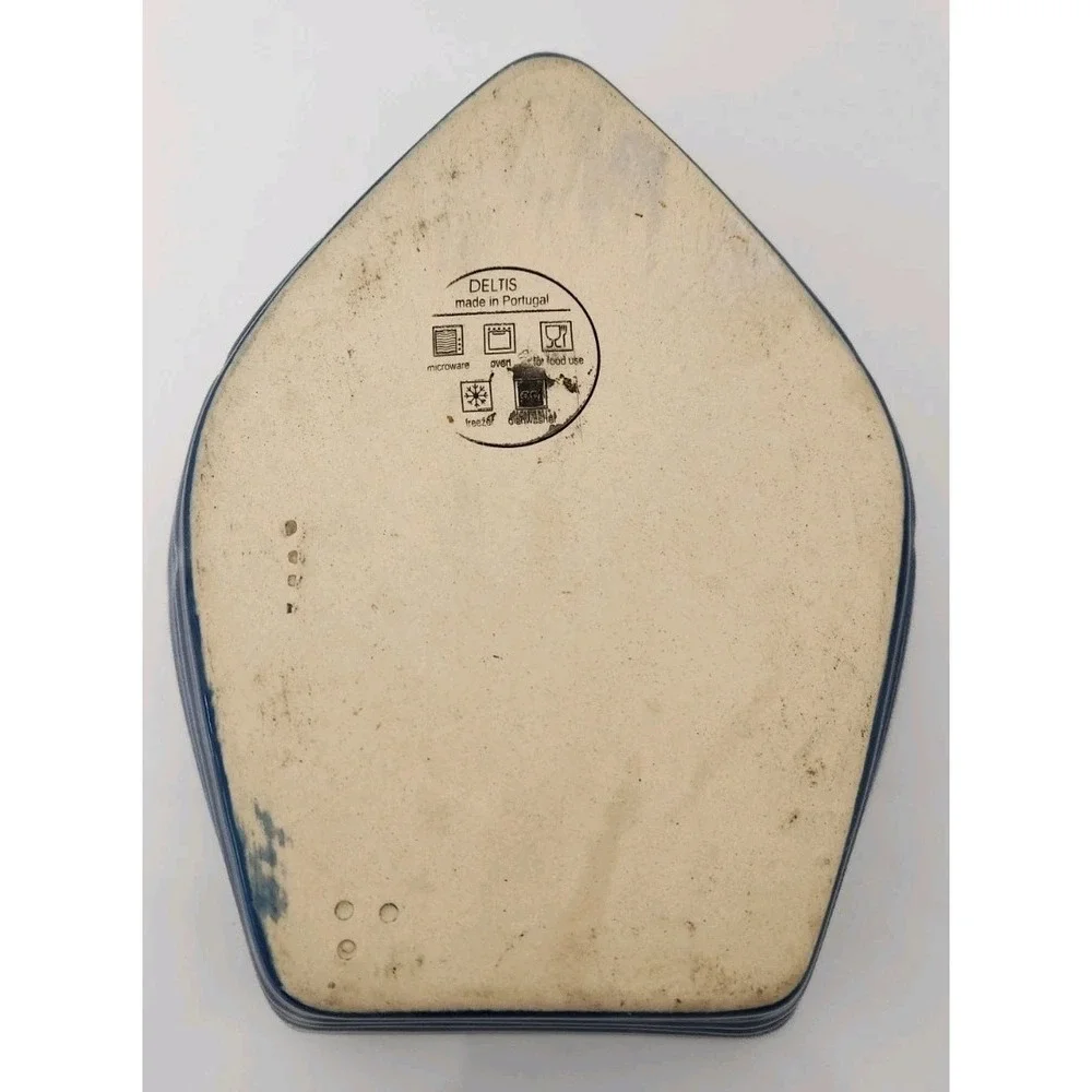 Deltis Made in Portugal Stoneware/Ceramic Boat Shaped Dish Blue Oven Safe‎